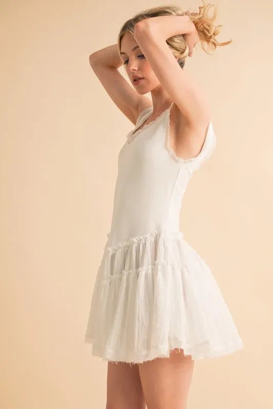 Aemi+Co Frill Sleeveless Drop Waist Mini Dress
