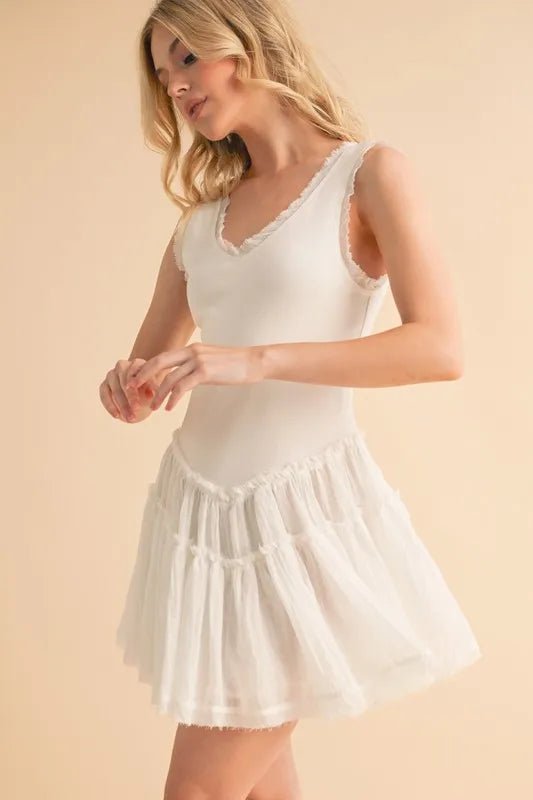 Aemi+Co Frill Sleeveless Drop Waist Mini Dress