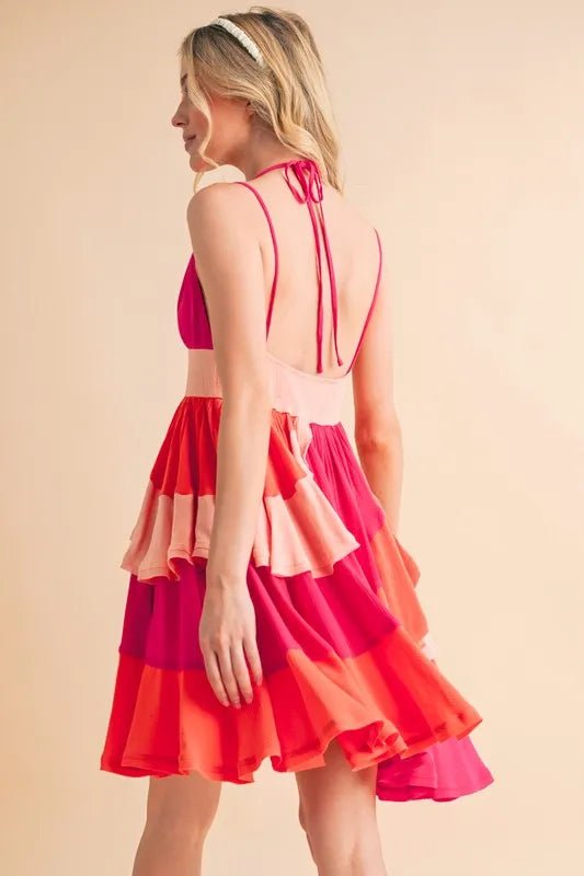 Aemi+Co Ruffled Color Block Sleeveless Mini Dress