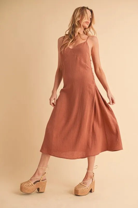Aemi+Co Side Button Midi Cami Dress