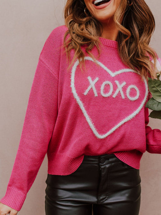 XOXO Round Neck Drop Shoulder Sweater - ClassiQ