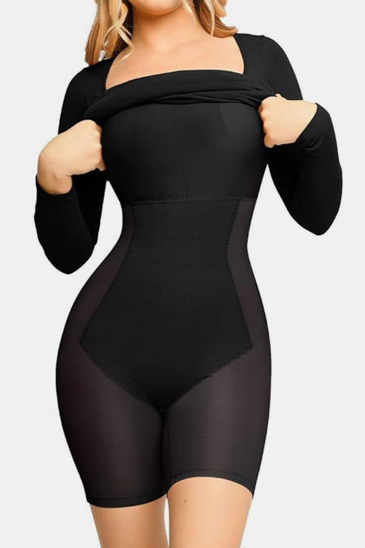 Basic Bae Full Size Built-In Shapewear Square Neck Long Sleeve Dress - Classique Collection