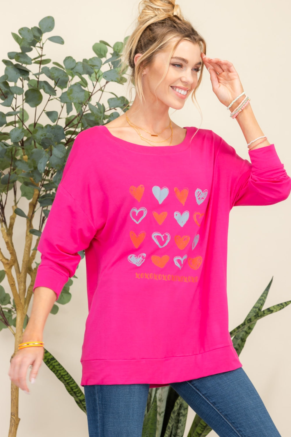 Celeste Full Size Heart Graphic Long Sleeve T-Shirt - Classique Collection