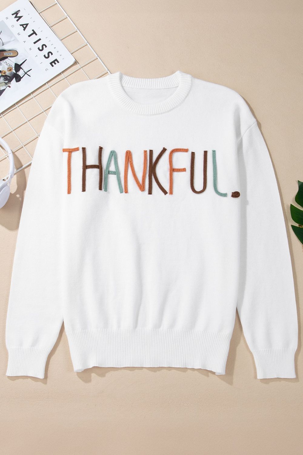 THANKFUL Round Neck Drop Shoulder Sweater - Classique Collection