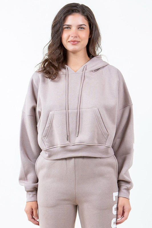 American Bazi Letter Graphic Long Sleeve Drawstring Cropped Hoodie