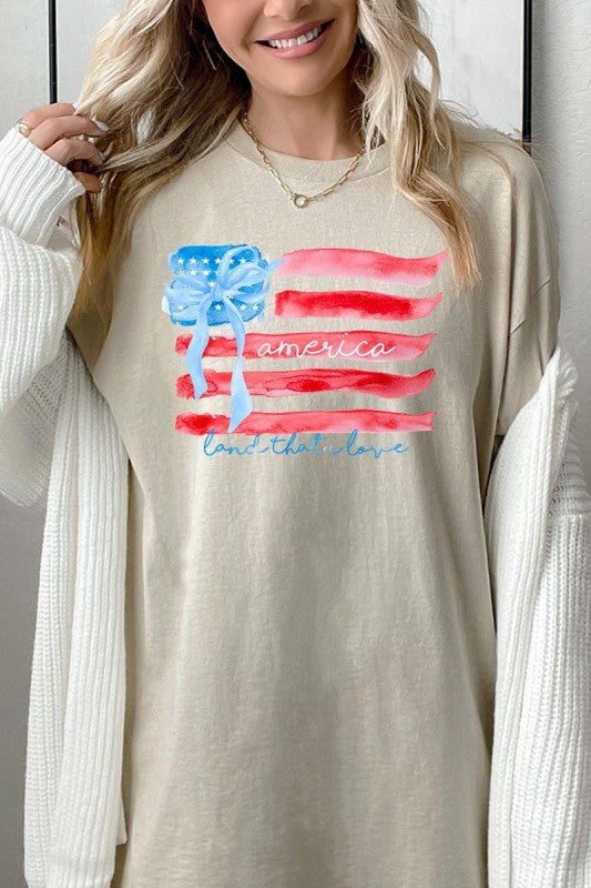 American Flag Bow Graphic Plus Heavy Cotton Tee