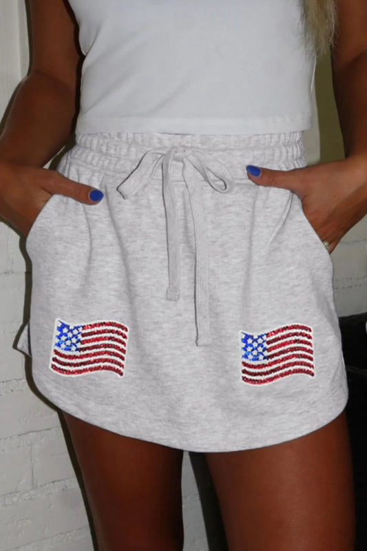 American Flag Embroidered Drawstring Casual Skirt