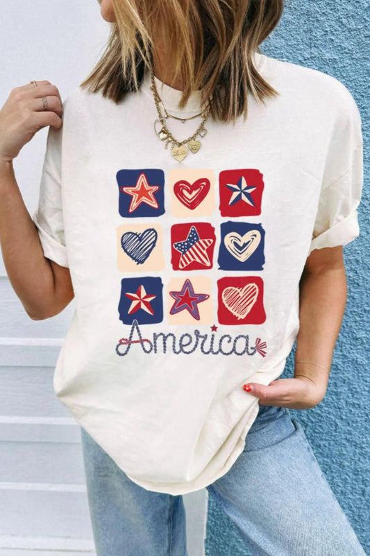 American Heart Star Checkered Graphic Tee