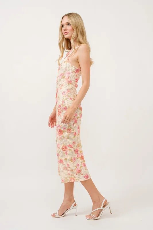 And The Why Floral Fishnet Bodycon Midi Dress