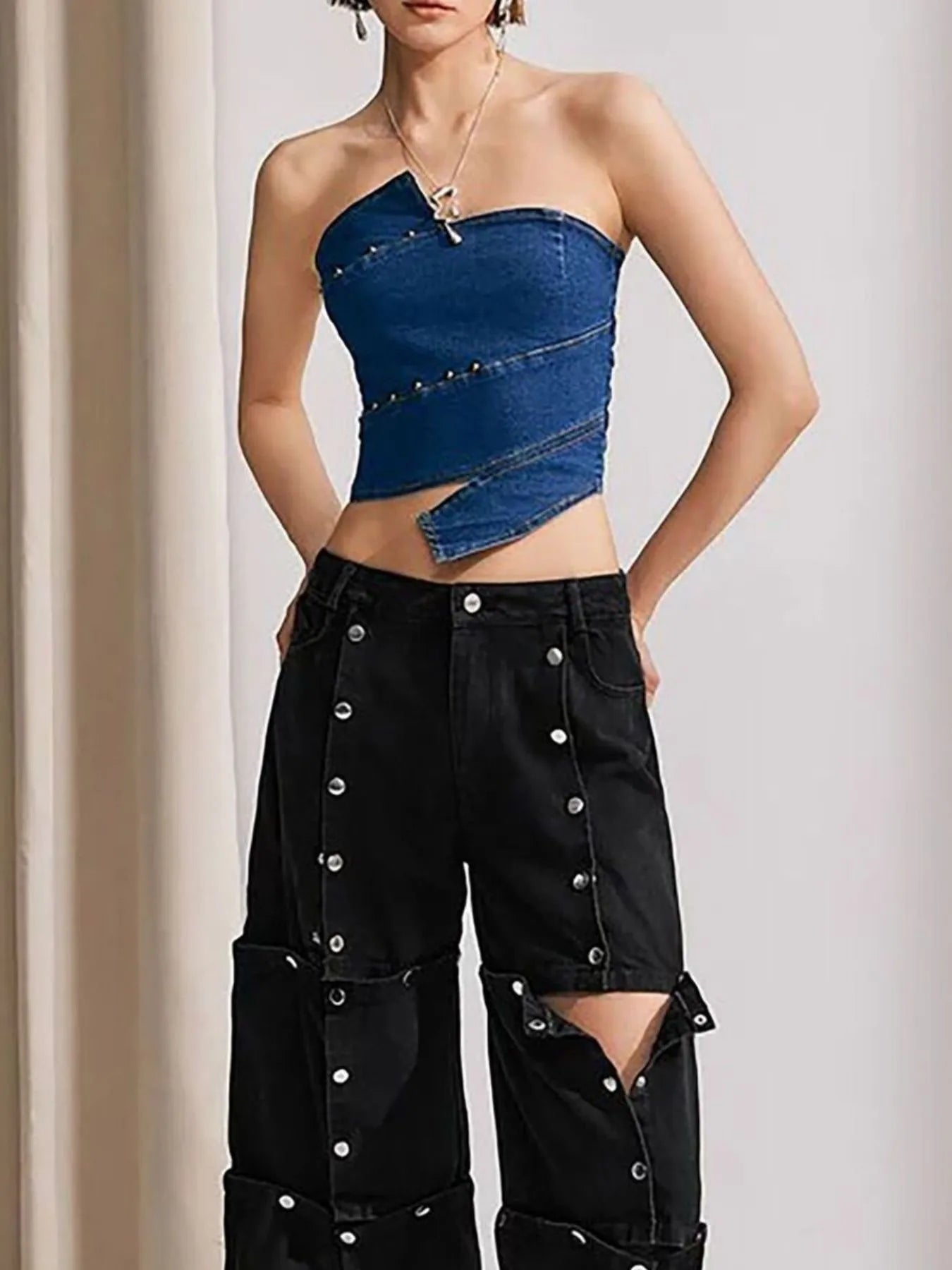 Asymmetric Denim Tube TopTop
