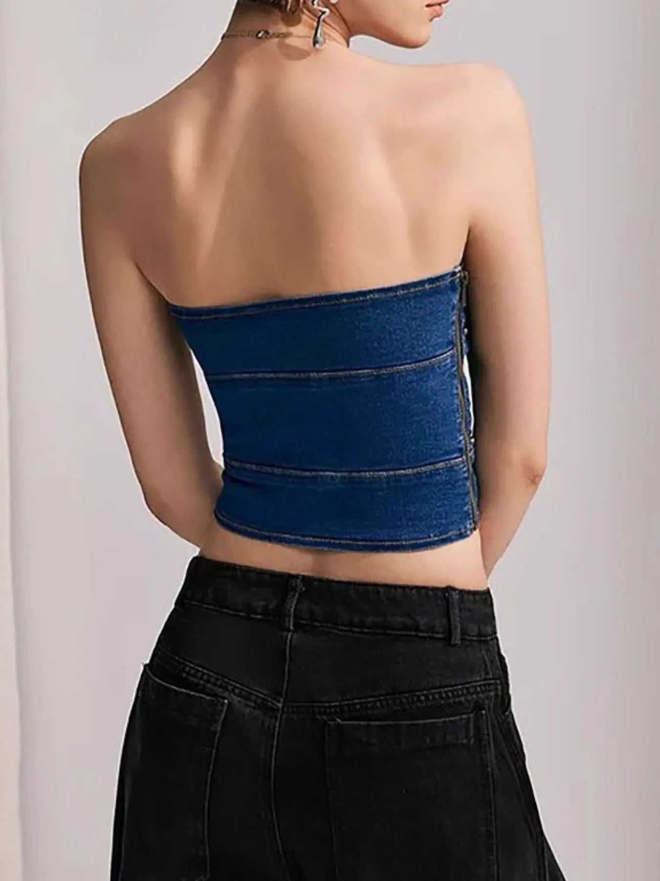Asymmetric Denim Tube TopTop