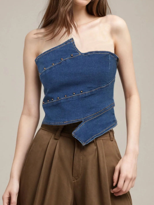 Asymmetric Denim Tube TopTop