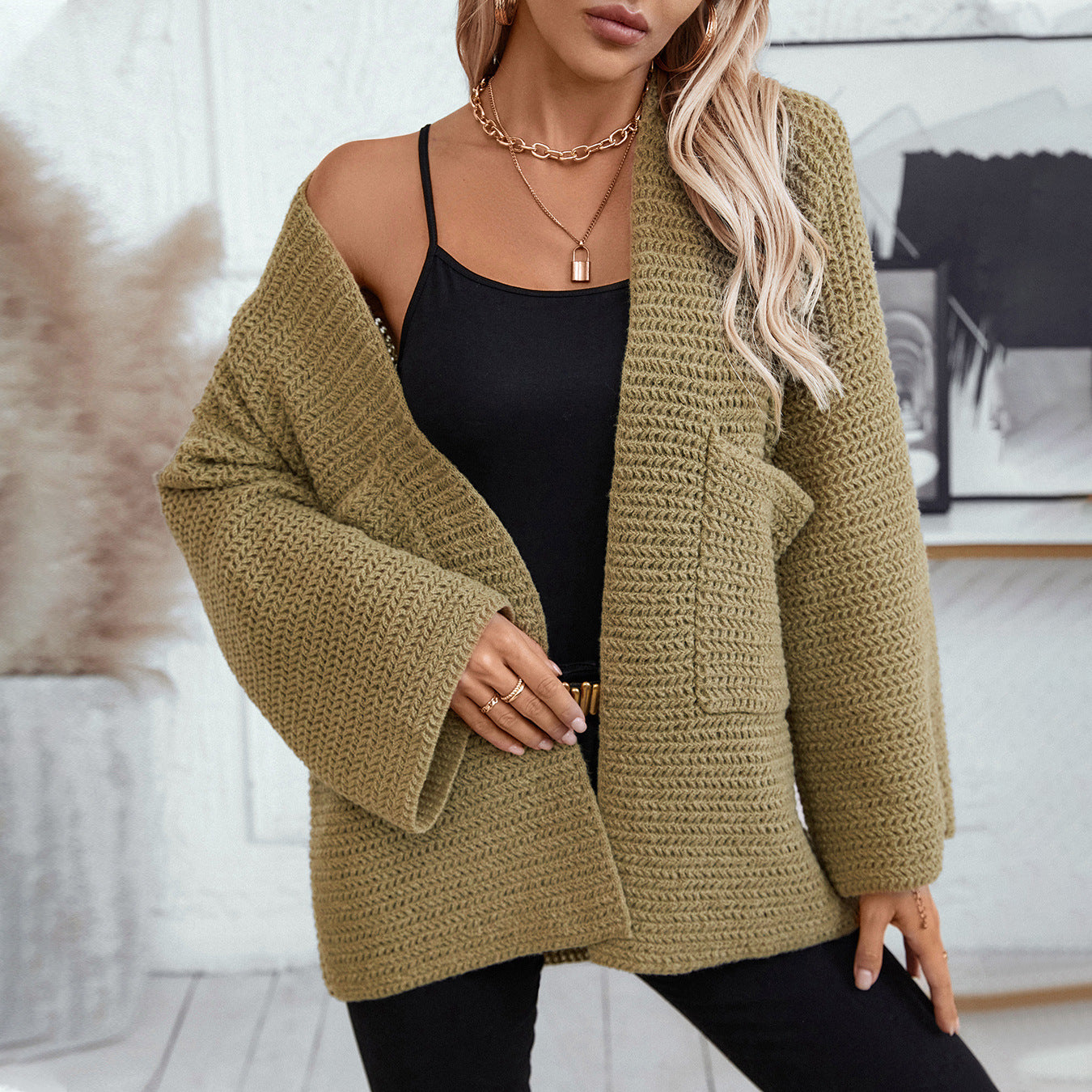 Open Front Long Sleeve Cardigan - ClassiQ