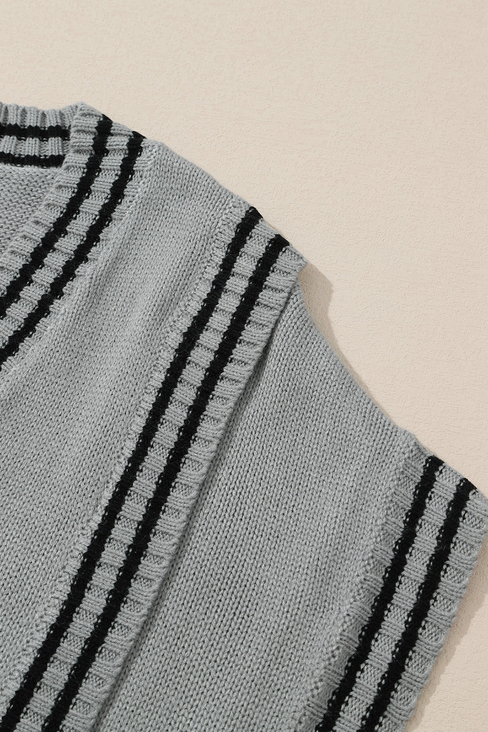 Striped Trim V-Neck Sweater Vest - ClassiQ