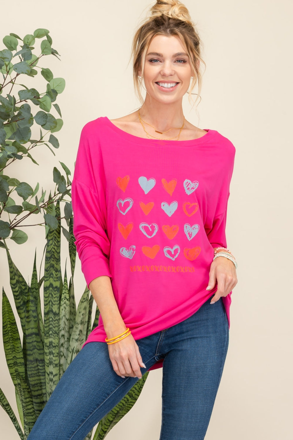 Celeste Full Size Heart Graphic Long Sleeve T-Shirt - Classique Collection