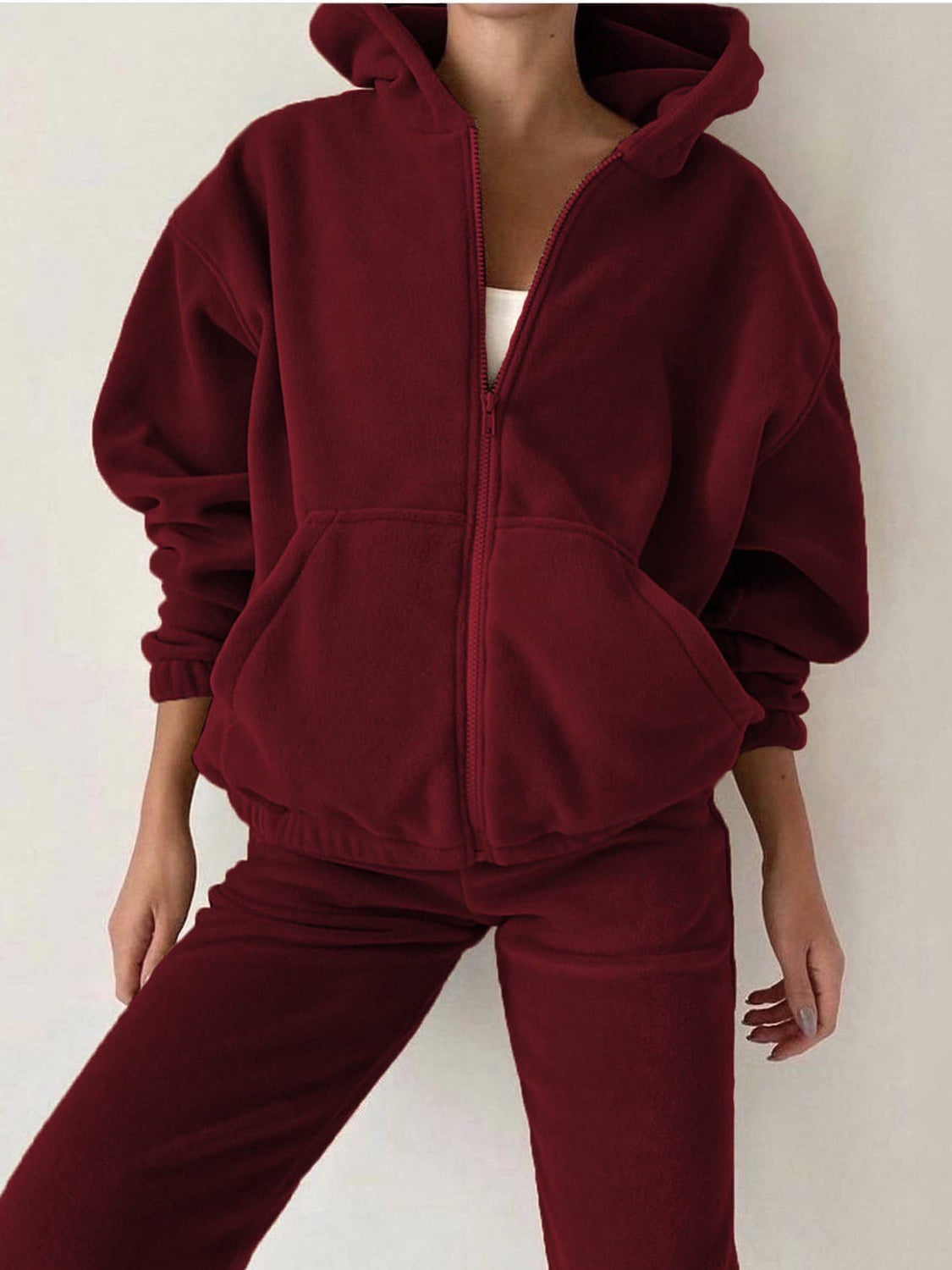 Zip Up Long Sleeve Hoodie and Joggers Set - ClassiQ