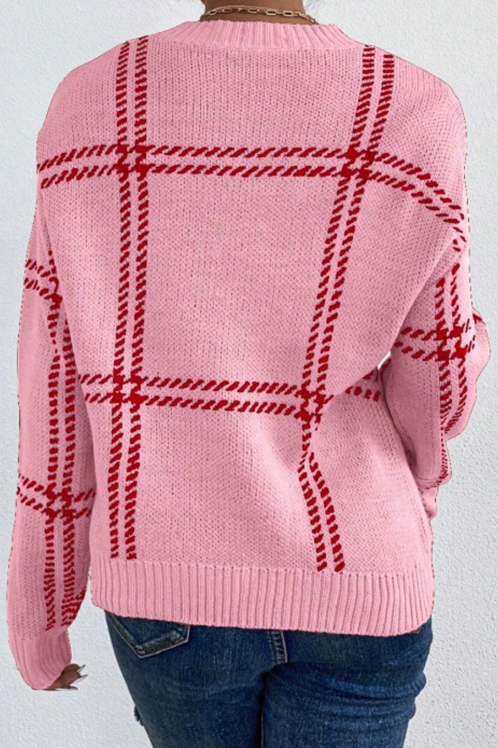 Contrast Round Neck Long Sleeve Sweater - ClassiQ
