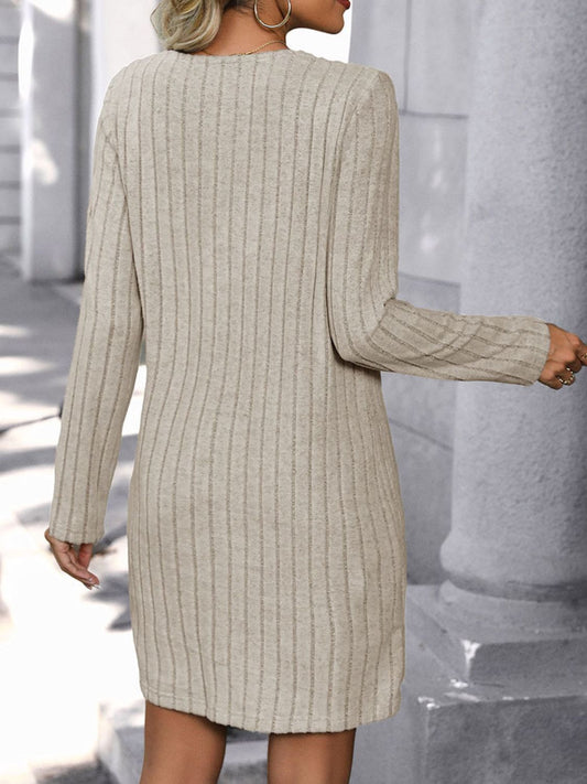 Perfee V-Neck Long Sleeve Knit Dress - Classique Collection