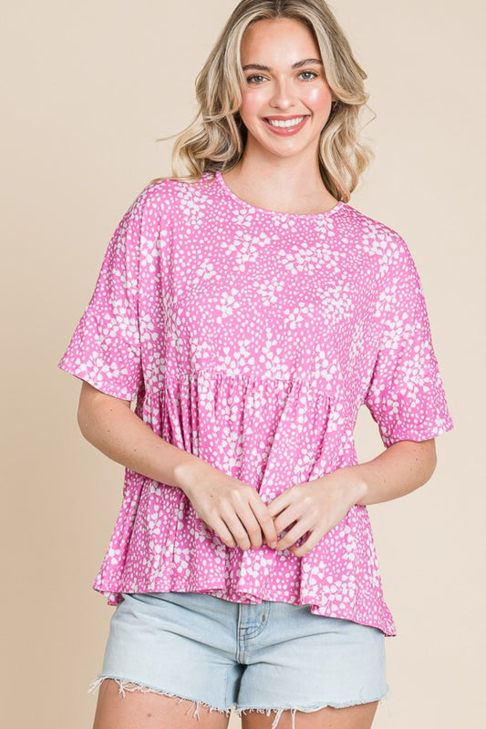 BOMBOM Floral Round Neck Peplum Blouse - Classique Collection