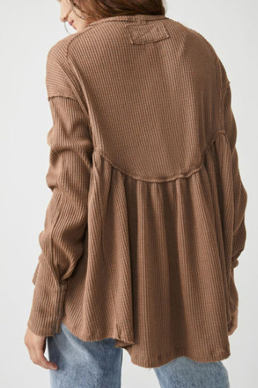 Round Neck Exposed Seam Babydoll Top - Classique Collection