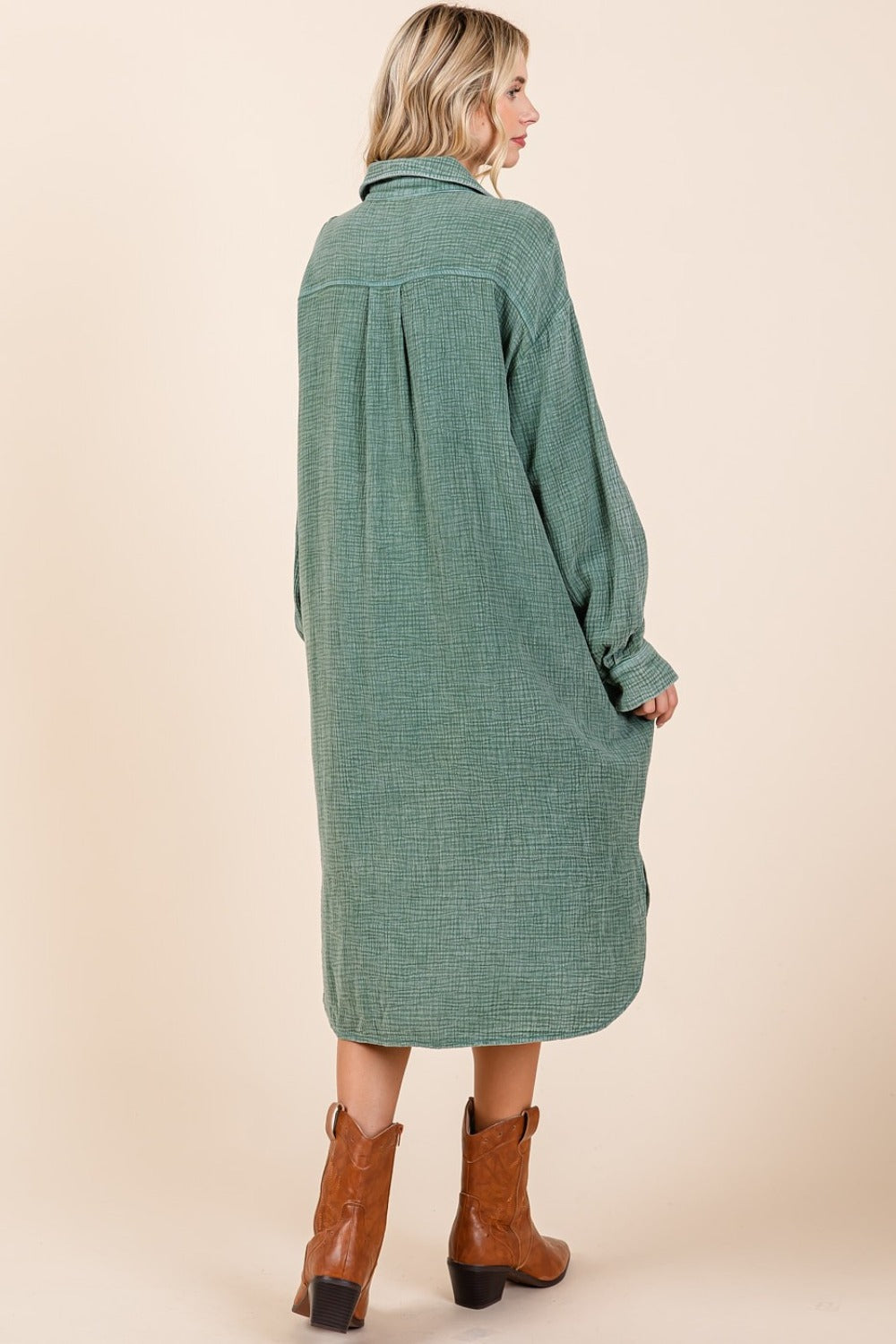 Mittoshop Mineral Wash Cotton Gauze Midi Shirt Dress - Classique Collection