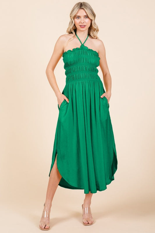Culture Code Tie Back Shirring Dress with Pockets - Classique Collection