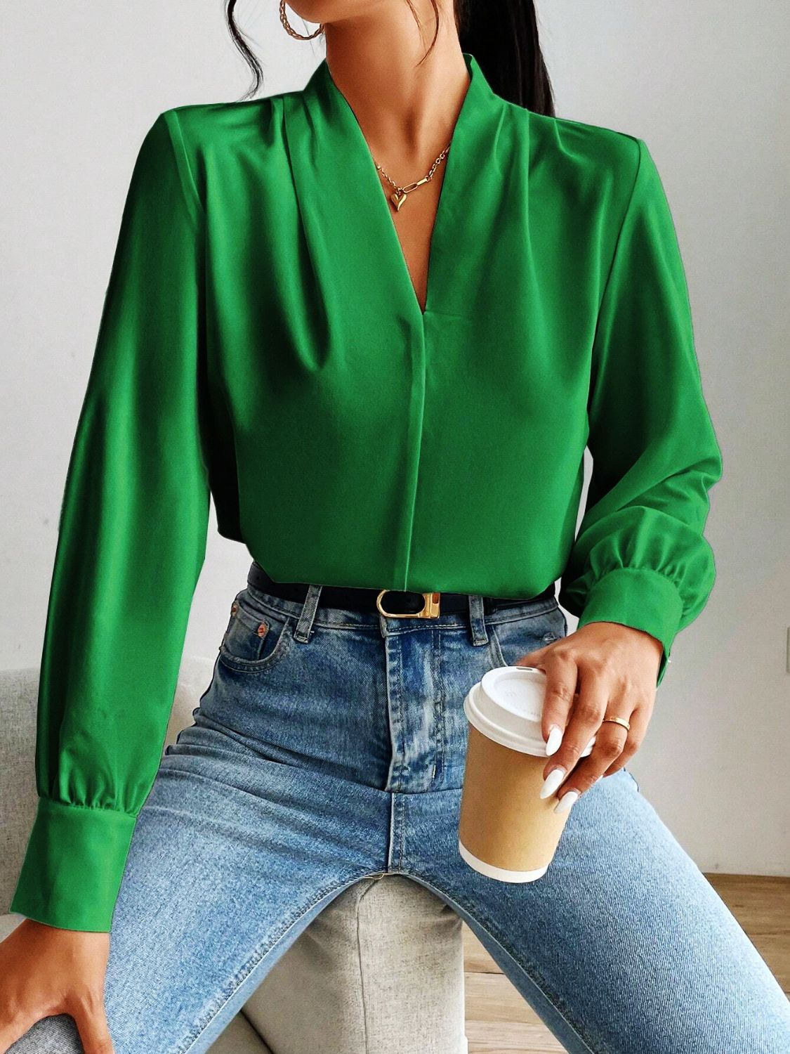 V Neck Long Sleeve Top - Classique Collection