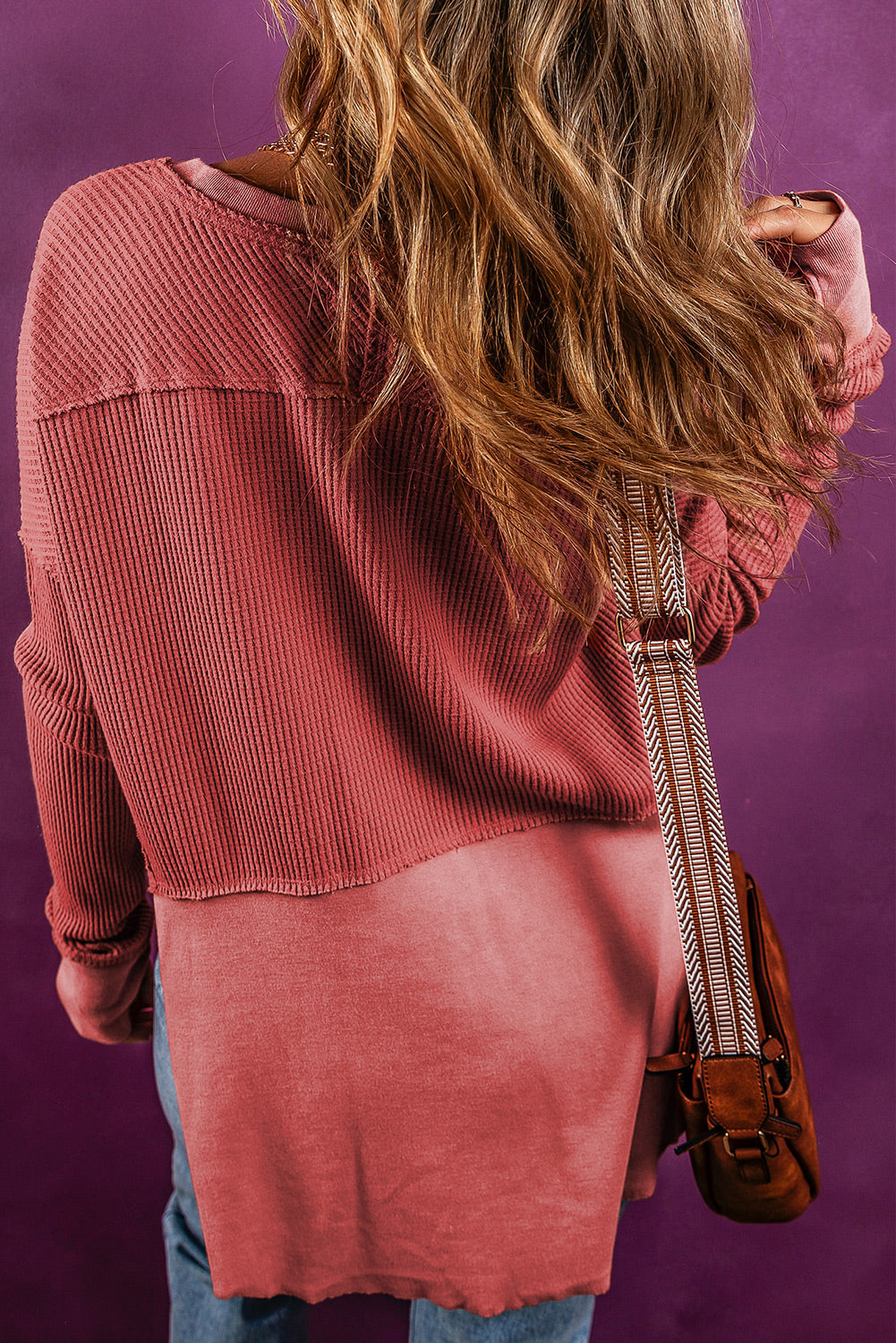 Notched Neck Long Sleeve Slit Blouse - Classique Collection