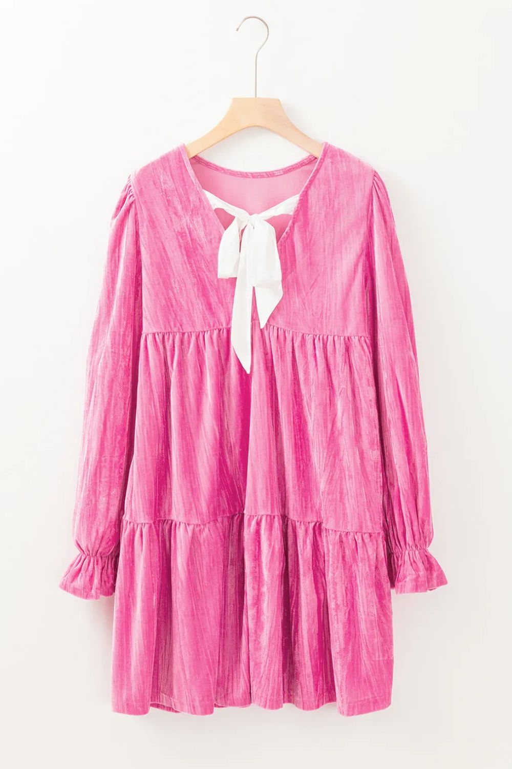 Tied Round Neck Flounce Sleeve Mini Dress - Classique Collection
