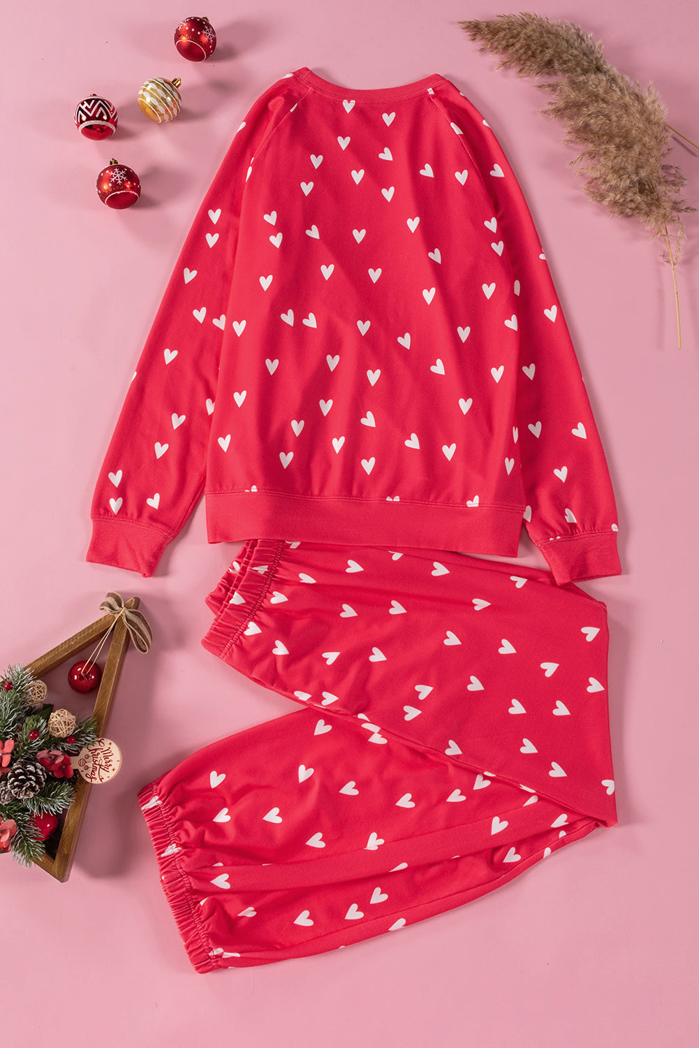 Heart Round Neck Top and Pants Set - ClassiQ