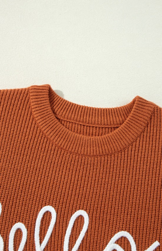 Letter Graphic Round Neck Long Sleeve Sweater - Classique Collection