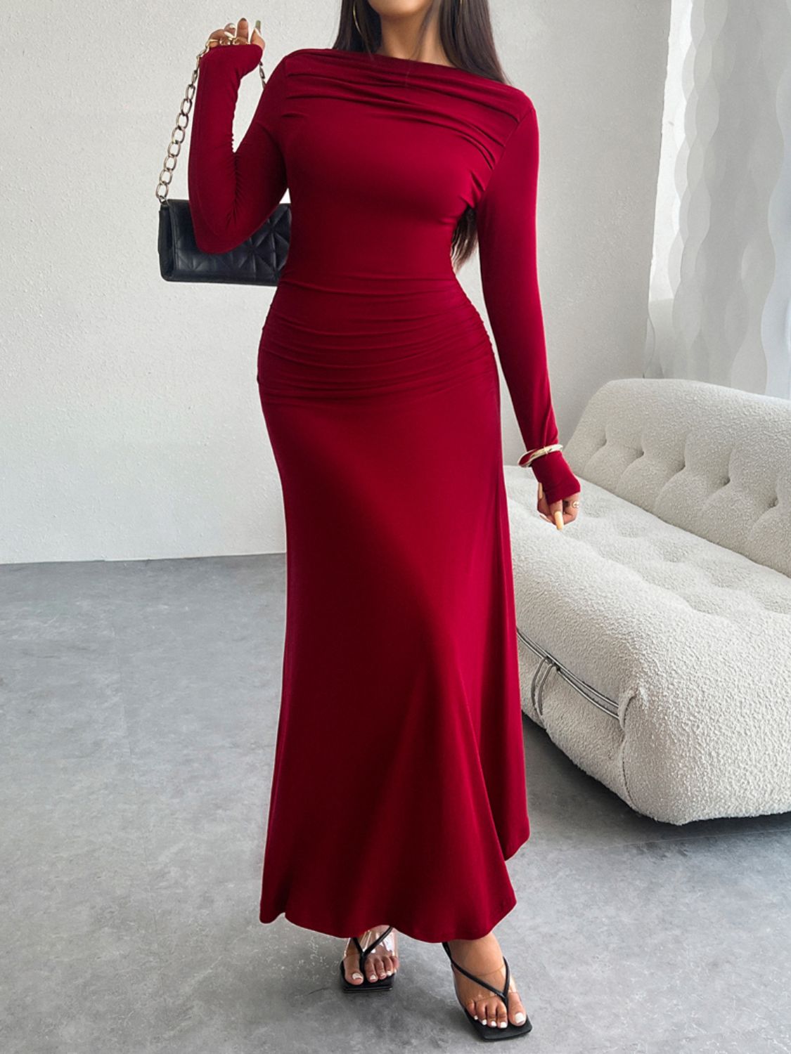 Devine Ruched Long Sleeve Maxi Dress - Classique Collection