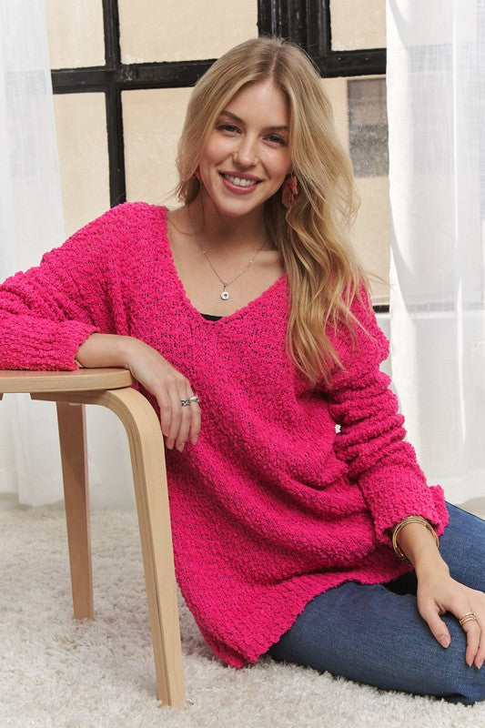 ADORA High-Low Side Slit V-Neck Sweater - ClassiQ