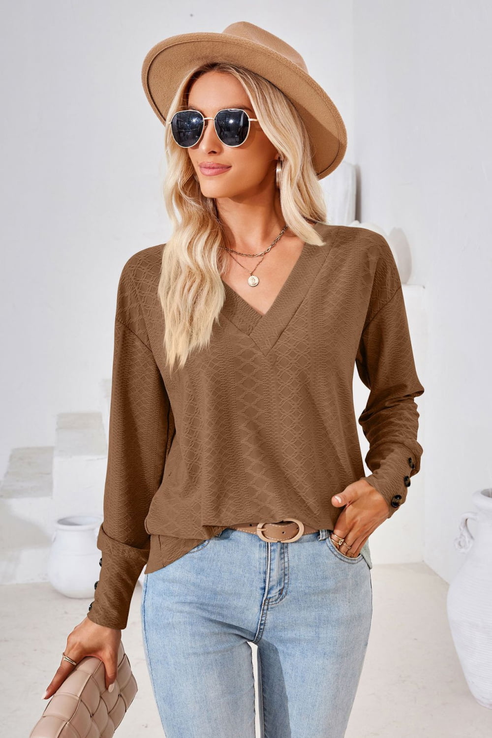 V-Neck Long Sleeve Blouse - Classique Collection