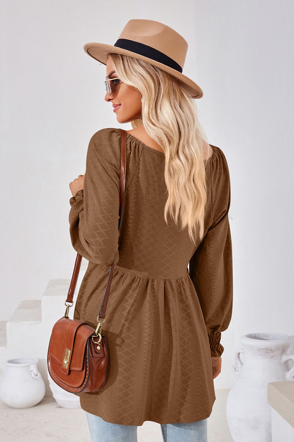 V-Neck Lantern Sleeve Blouse - Classique Collection