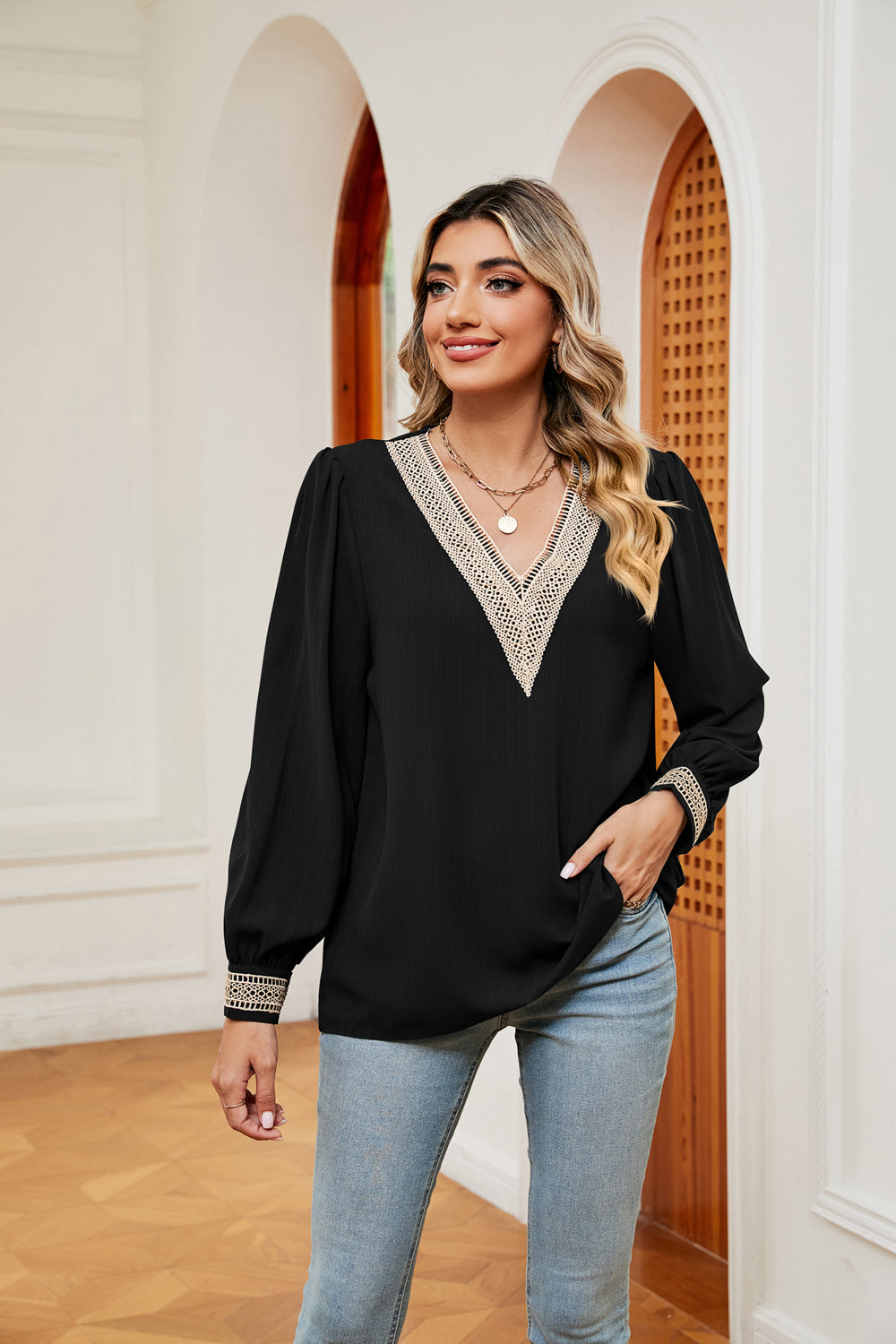 Contrast Puff Sleeve Blouse - Classique Collection