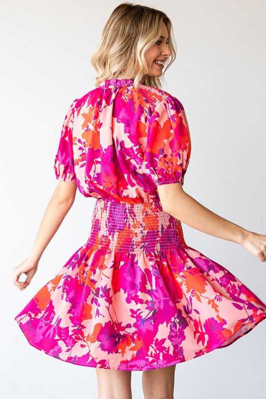First Love Floral Short Sleeve Smocked Mini Dress - ClassiQ