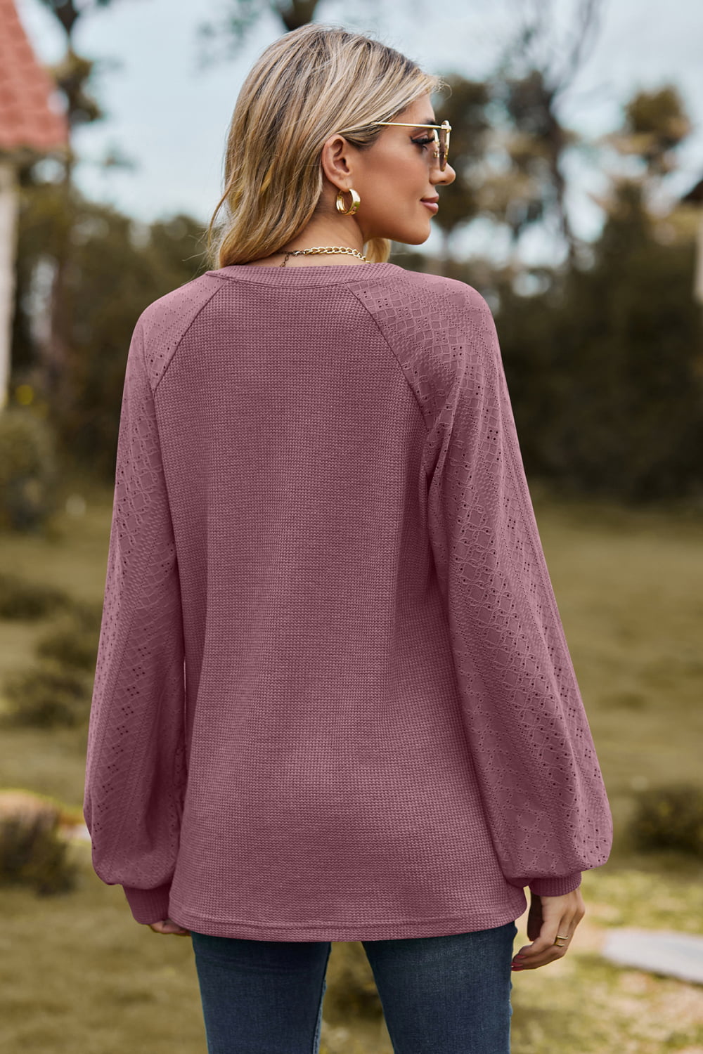 Notched Neck Raglan Sleeve Blouse - Classique Collection