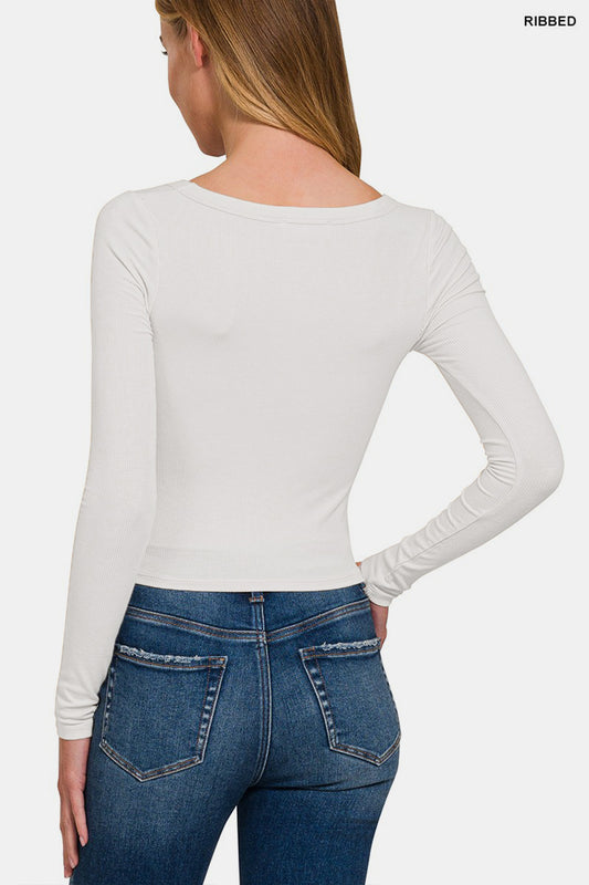 Zenana Scoop Neck Long Sleeve T-Shirt - Classique Collection