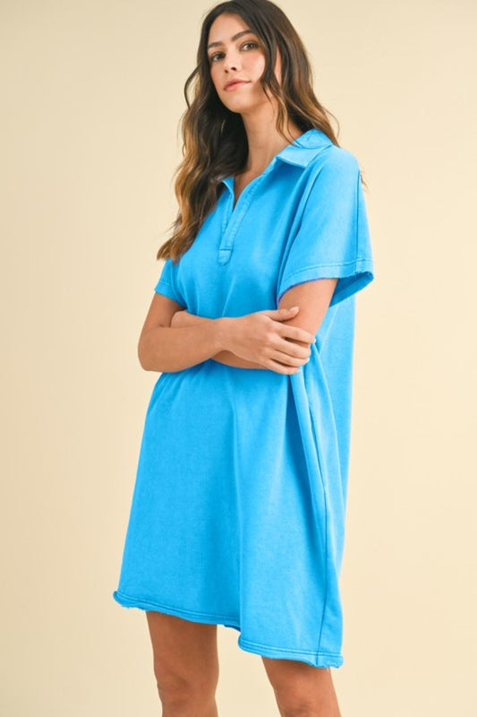 Annie Wear Mineral Washed Johnny Collar Short Sleeve Dress - ClassiQ