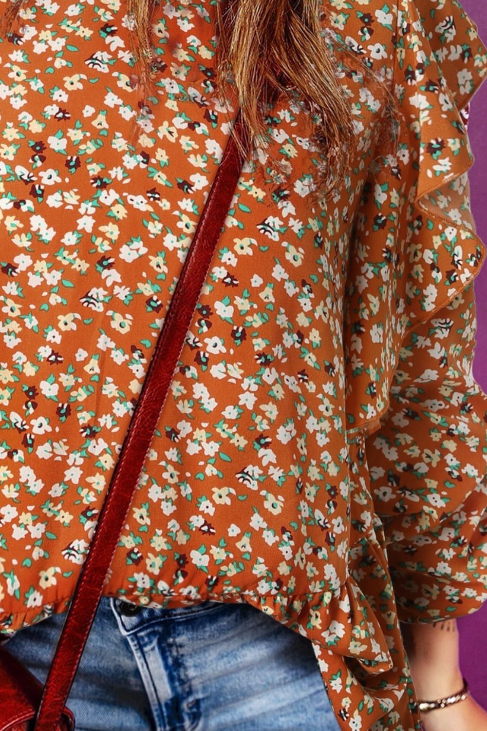 Floral Ruffled Long Sleeve Blouse - Classique Collection