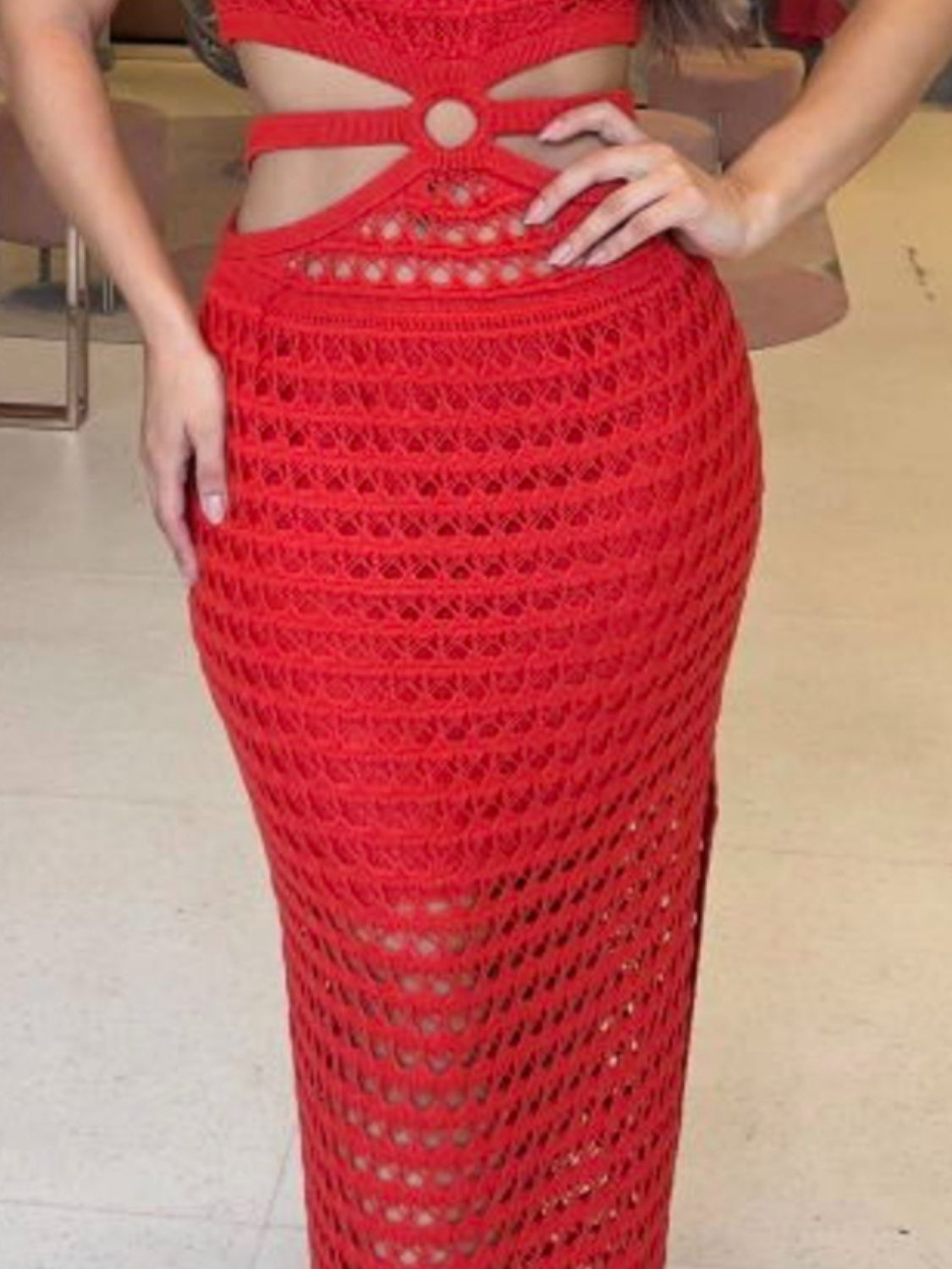 Cutout Slit Round Neck Sweater Dress - Classique Collection