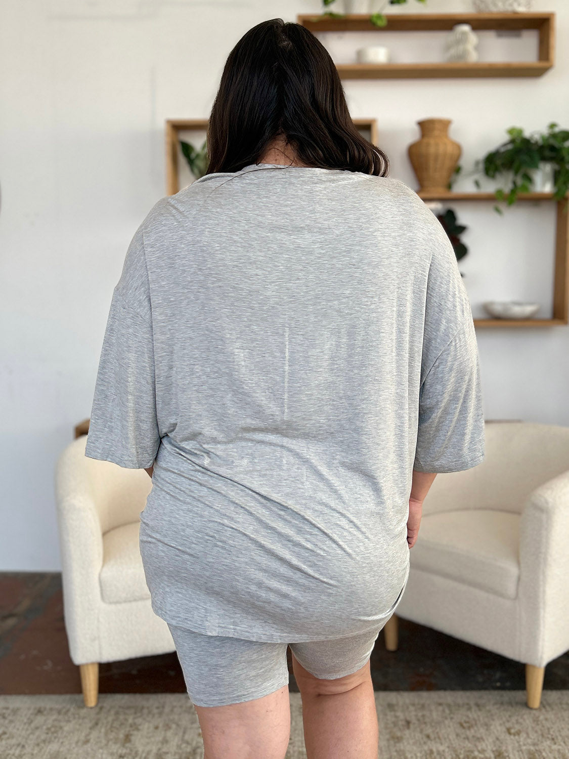 Basic Bae Bamboo Full Size Round Neck Drop Shoulder T-Shirt and Shorts Set - ClassiQ