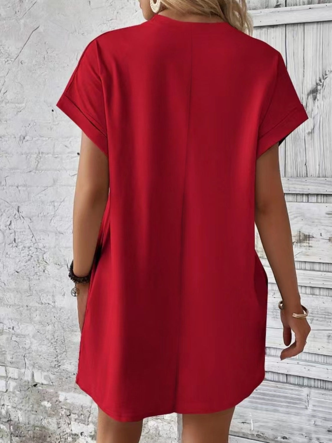 Pocketed Round Neck Short Sleeve Dress - Classique Collection