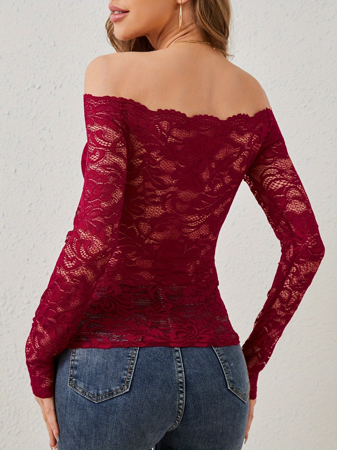 Off-Shoulder Long Sleeve Lace Top - Classique Collection
