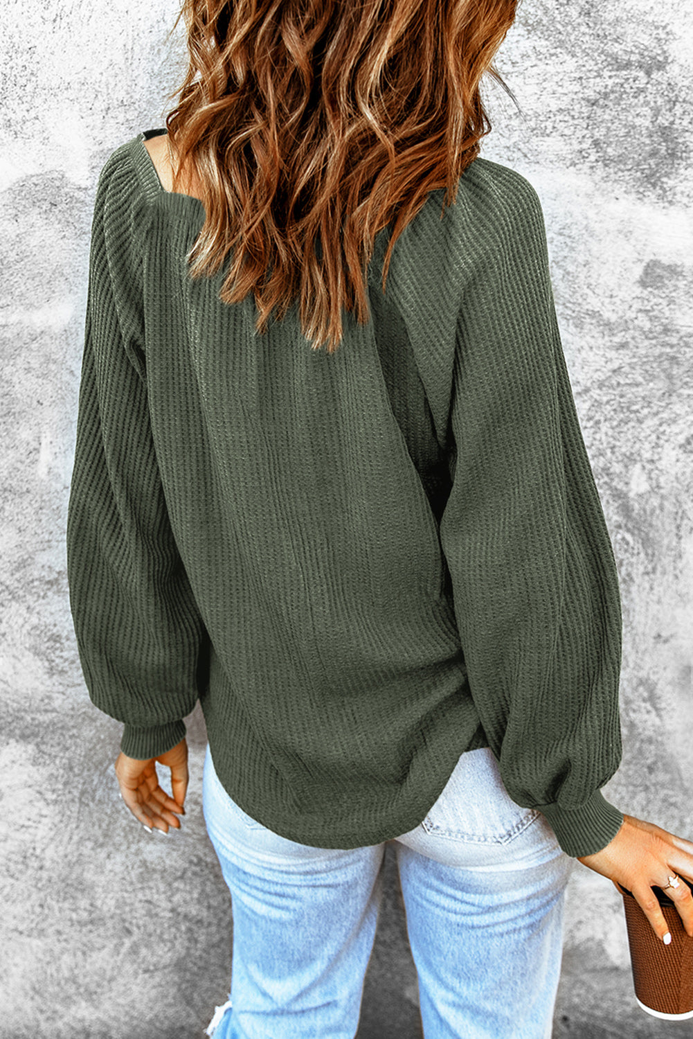Square Neck Waffle-Knit Top - Classique Collection