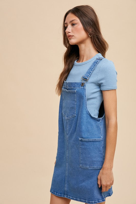 Annie Wear Wide Strap Denim Overall Dress with Pockets - ClassiQ