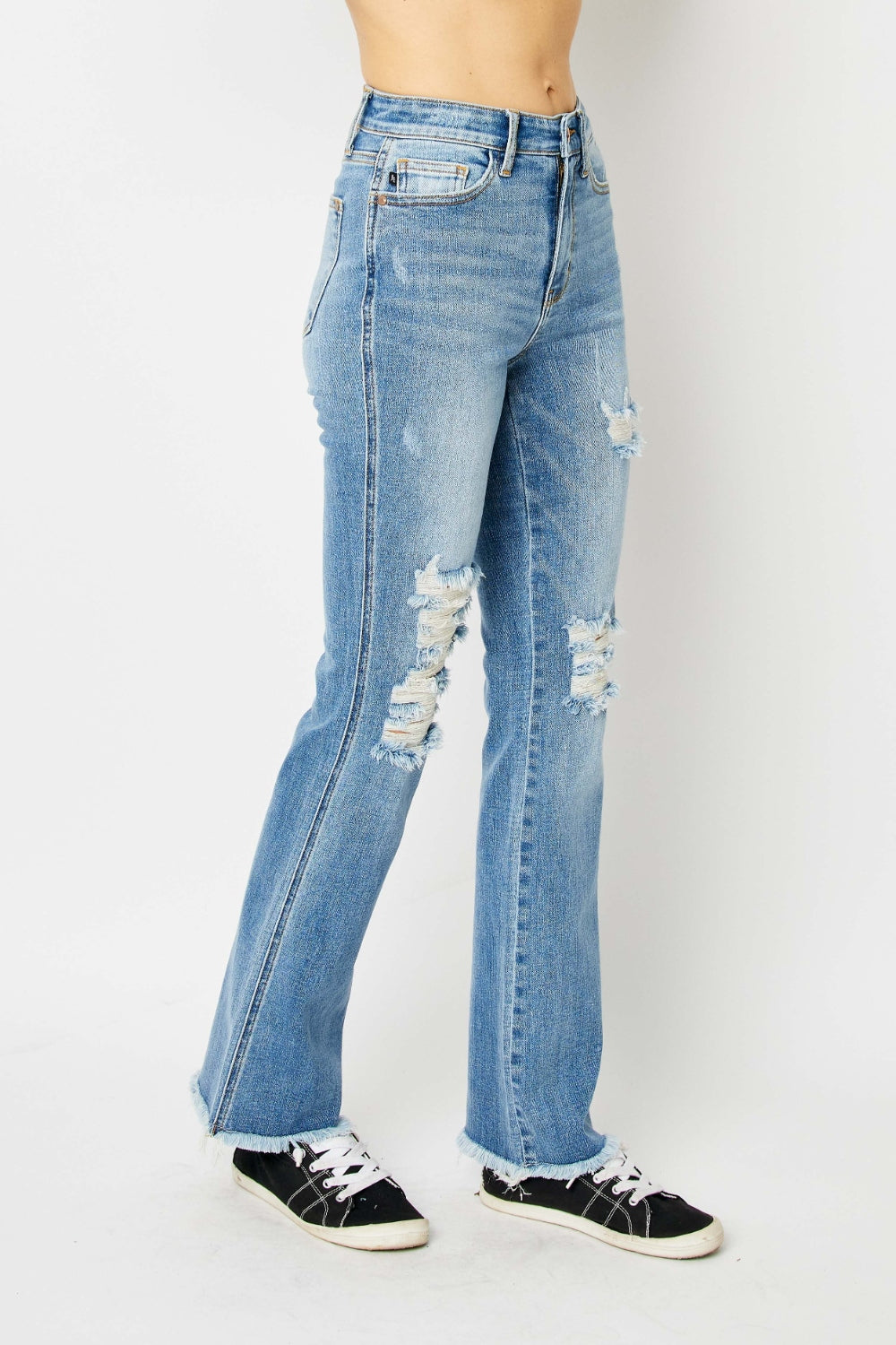 Judy Blue Full Size Distressed Raw Hem Bootcut Jeans - ClassiQ