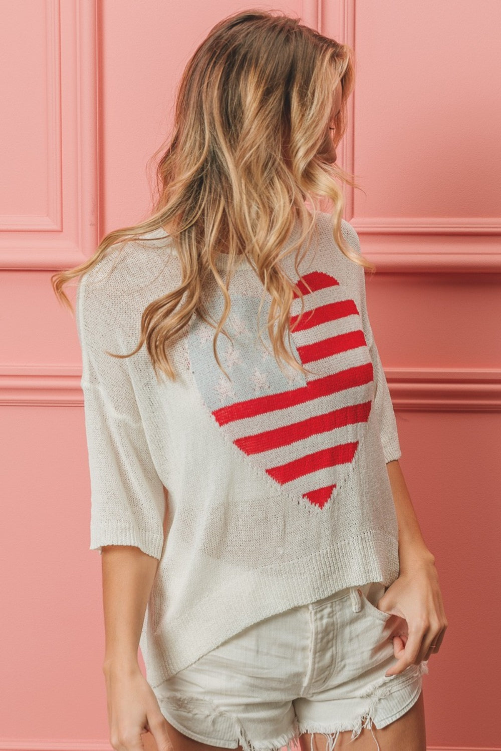 BiBi Striped Heart Contrast Knit Top - ClassiQ