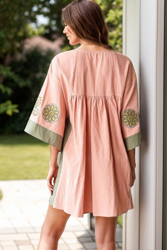 Printed V-Neck Three-Quarter Sleeve Mini Dress - Classique Collection